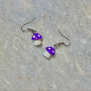 Purple Mushroom hook earrings Purple fly amantia earrings